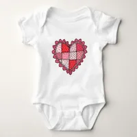 Valentine's Doodle Art Style Faux Patchwork Heart  Baby Bodysuit