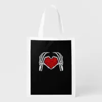 Skeleton Heart Hands Sign Valentine's Day Cute Hea Grocery Bag