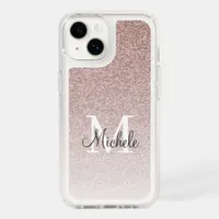 Girly Rose Gold Glitter Blush Pink Monogram Script Speck iPhone 14 Case