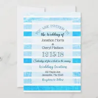 Blue Crackle Striped Wedding invitations