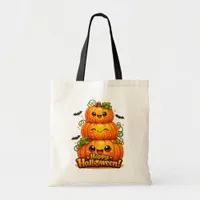 Cute Orange Kawaii Pumpkin Trick or Treat Tote Bag