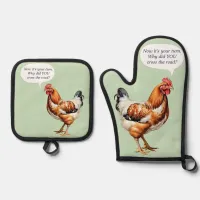 Humorous Caption Joke Funny Picture Hen Chicken Oven Mitt & Pot Holder Set