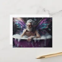 Fairy Old Man Takes a Bubble Bath in Purple Tub Postcard