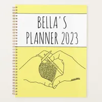 Cute Knitting Heart Hands Drawing Yellow Year Planner