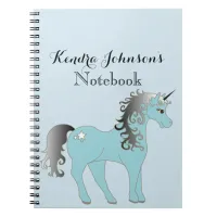 Pastel Blue and Gray Unicorn | Personalized Notebook