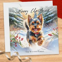 Yorkshire Terrier Dog Yorkie In Snow Christmas Holiday Card