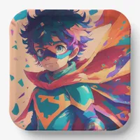Blue and Red Anime Superhero Boy  Paper Plates