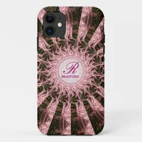 Monogram Name Fractal Rose Spiral Art Custom iPhone 11 Case