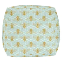 Honeycomb Teal and Bees Pouf