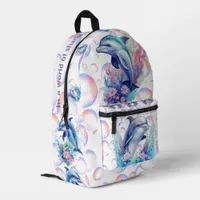 Monogram In a World of Sharks, Be a Dolphin White Printed Backpack