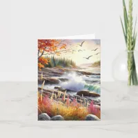 Serene Fall Watercolor Coastal Seascape Blank Note Card