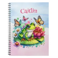 Personalized Frog, Flowers and Butterflies Notebook