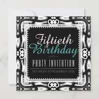 Black & White Ornate Decor 50th Birthday Party Invitation