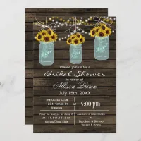 Barnwood sunflowers mason jar rustic bridal shower invitation