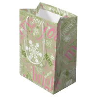 Christmas Text and Snowflake Pattern Green ID257 Medium Gift Bag