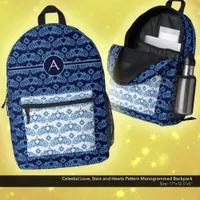 Celestial Love Stars Hearts Pattern Monogrammed Printed Backpack