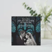 Beautiful wedding couple on a blue Tree of Life Invitation