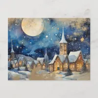 Vintage Winter Watercolor Village Postcard