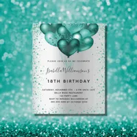 Budget birthday silver teal glitter invitation