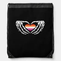Lesbian Pride Skeleton Halloween Wlw Goth Heart Cl Drawstring Bag