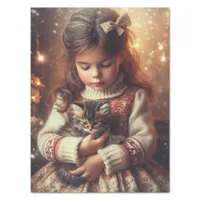 Sweet Little Girl and Kitten Christmas Tissue Paper