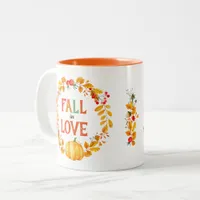 Fall in Love Wreath Autumn Leaves Pumpkin Two-Tone Coffee Mug
