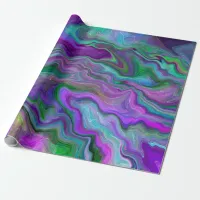 Purple, Green and Blue Fluid Art Abstract Birthday Wrapping Paper