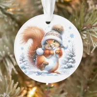 Cute Squirrel in the Snow Christmas Personalized Ornament