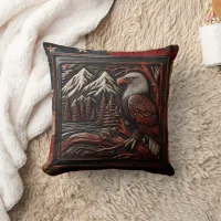 Eagle Carving With Mountain Backdrop Throw Pillow