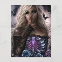 Sexy Black Lingerie Bones Butterflies Gothic Lady Postcard