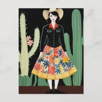 Cowgirl Floral Skirt and Cactus Postcard