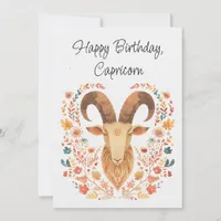 Capricorn Goat Zodiac Boho Floral Birthday Card