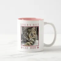 World's Best Cat Mom Pink Paw Prints Pet Photo Two-Tone Coffee Mug