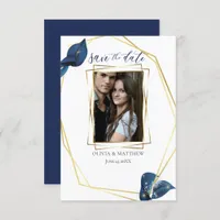 SAVE THE DATE | Modern Deep Indigo Blue and Gold Invitation