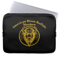 Engraved Bison Buffalo Head in Circular Design Laptop Sleeve