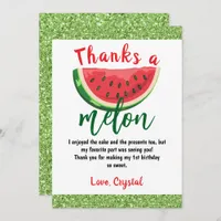 One in a Melon Glitter Watermelon First Birthday Thank You Card