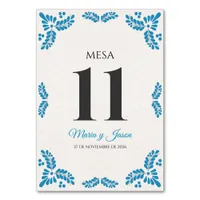 Talavera Turquoise Minimalist Spanish Wedding Table Number