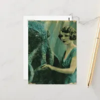 Gorgeous Vintage Lady and a Sea Monster Postcard