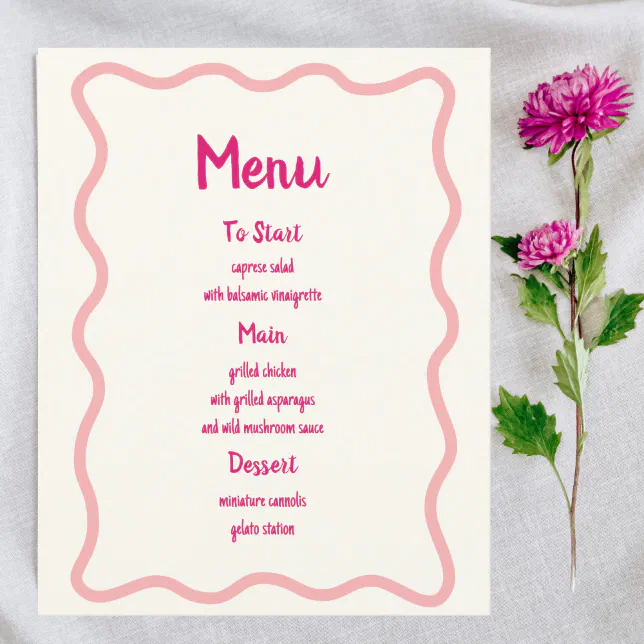 Hand Drawn Pink Wavy Border Bridal Shower Menu