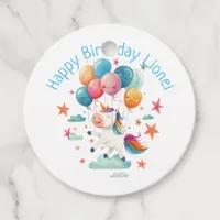 Funny Flying Unicorn Rainbow Colors 1st Birthday Favor Tags