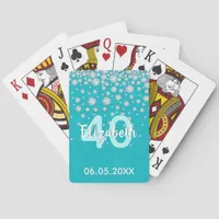 40th birthday teal green glitter name diamonds poker cards