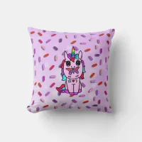 Cute Purple Unicorn and Candy Sprinkles Throw Pillow