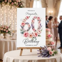 Watercolor Blush Floral 60th Birthday Welcome Foam Board