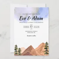 Terracotta Mountain Pine Watercolor Winter Wedding Invitation