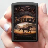 Horse Running in Field at Sunset Zippo Lighter