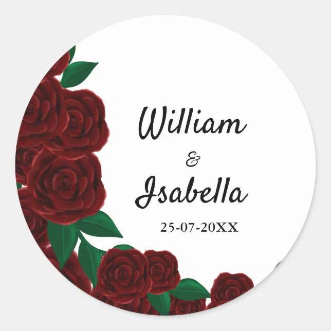 Romantic Fall outdoor wedding beautiful Red roses Classic Round Sticker