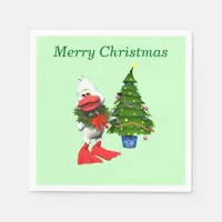 Cute White Christmas Duck Wearing a Wreath Paper Napkins