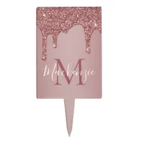 Luxe Rose Gold Dripping Glitter Monogram Cake Topper
