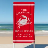 Coastal Crab Beach House Rustic Family Name Red Be Towel