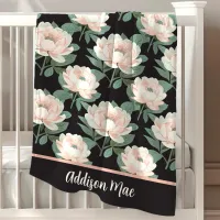 Blush Pink And Black Peonies Floral Girl Baby Blanket